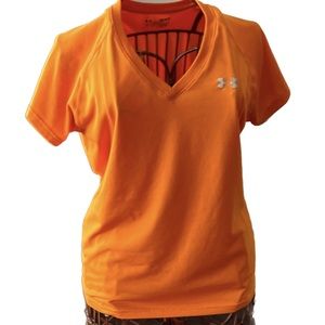 Under Armour Heat Gear  V Neck Short Sleeve Orange Medium